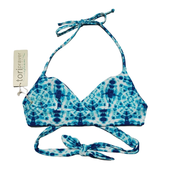 Tori Praver Seafoam Wrap Halter Bikini Top Tie Dye - Picture 3 of 4